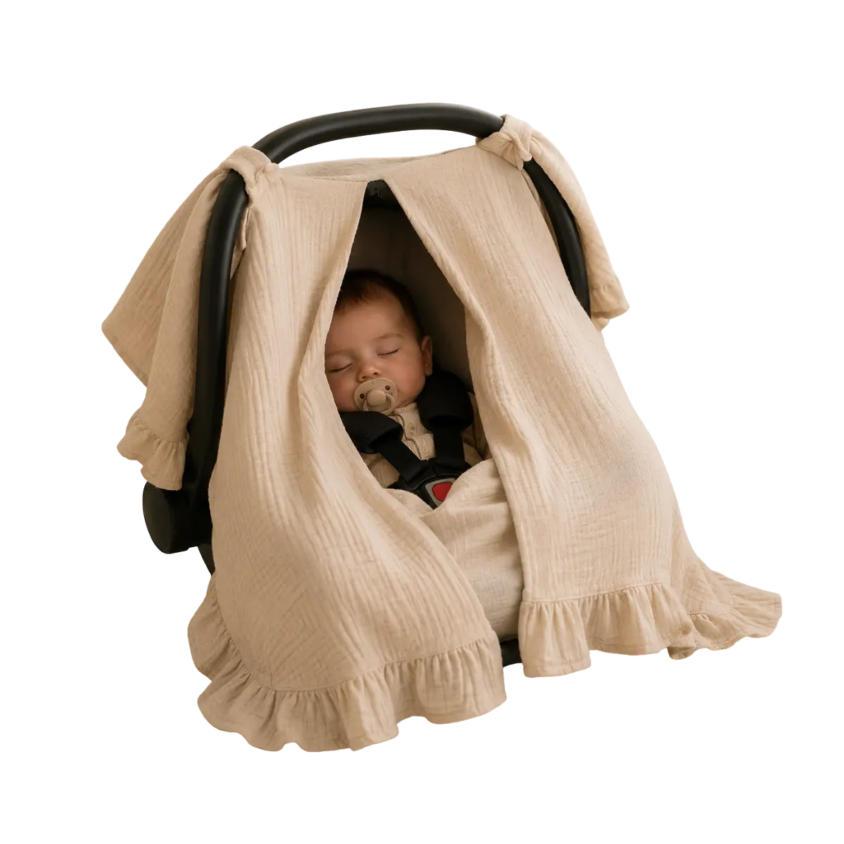 LALLA Muslin Ruffle Car Seat Cover lifestyle
